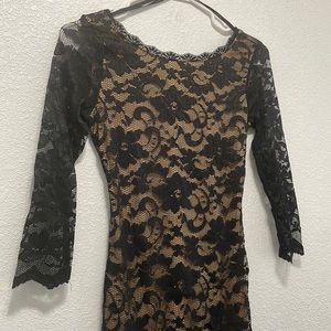 B. Darlin black/nude all over lace mini dress